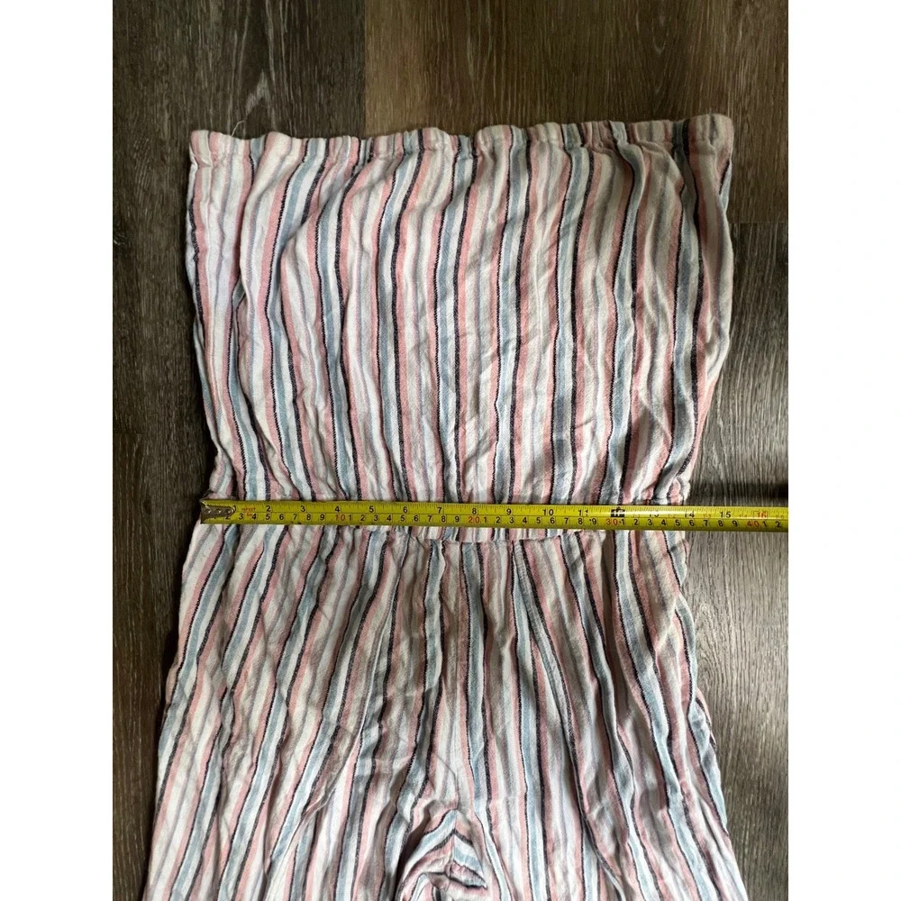 Drew Striped Strapless Jumpsuit Womens Medium Pink‎ Blue Good Wide Leg Slit Boho
